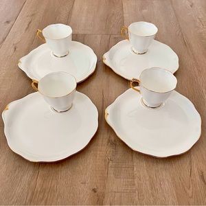 Royal Albert Val D'or Snack Plate & Tea Cup - Set of 4 White With Gold Trim Mint